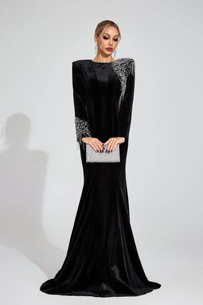 Thisbe Black Beaded Maxi Dress