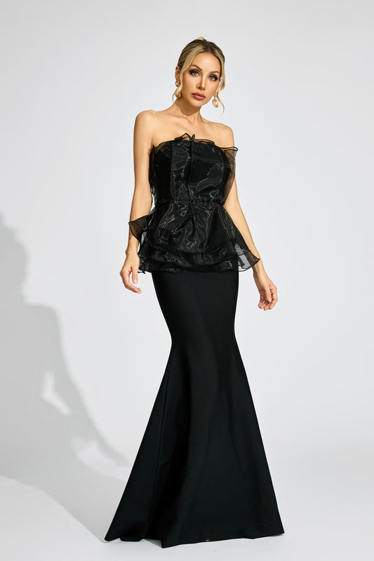 Trevelyan Black Peplum Evening Dress
