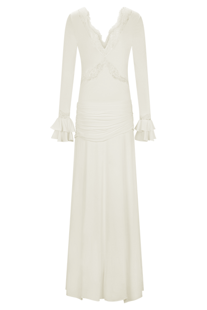 Lace Splicing Jersey Frill Maxi Dress