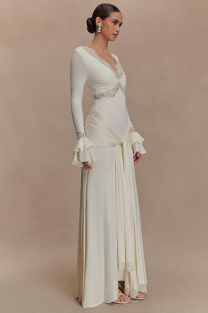 Lace Splicing Jersey Frill Maxi Dress