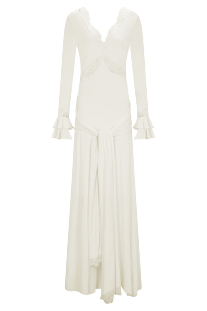 Lace Splicing Jersey Frill Maxi Dress