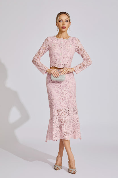 Joy Pink Diamond Embroidered Two-Piece Set