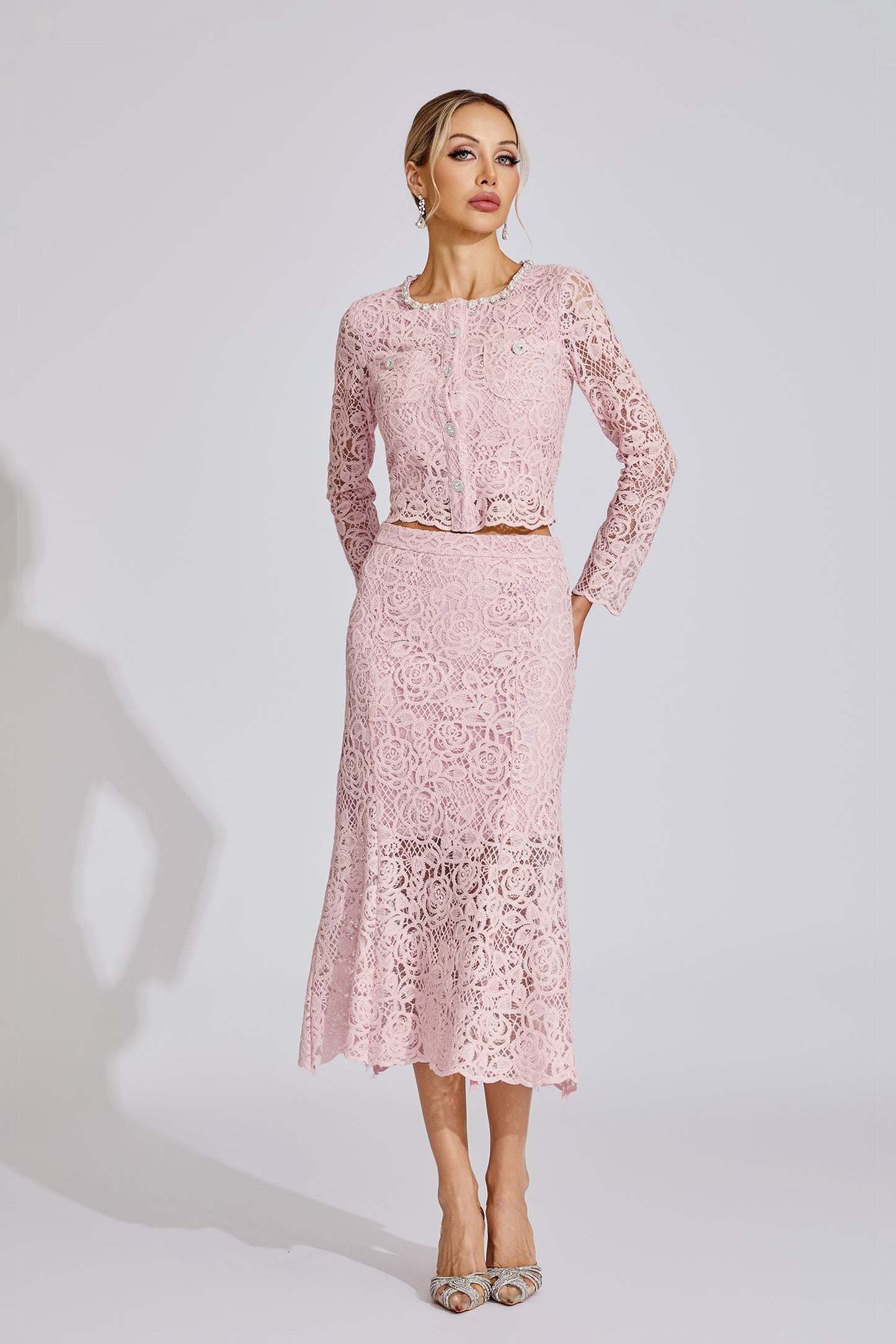 Joy Pink Diamond Embroidered Two-Piece Set