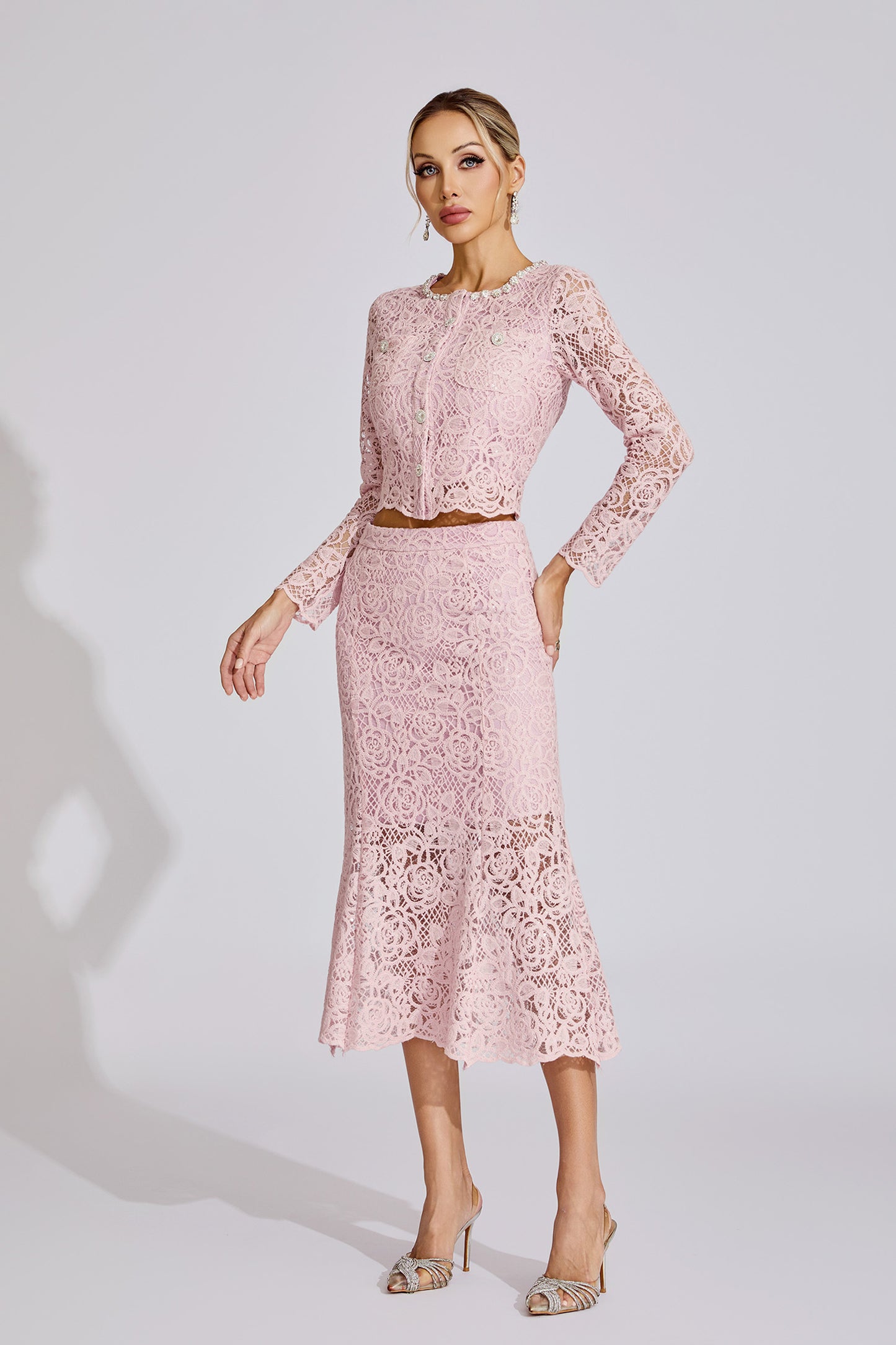 Joy Pink Diamond Embroidered Two-Piece Set