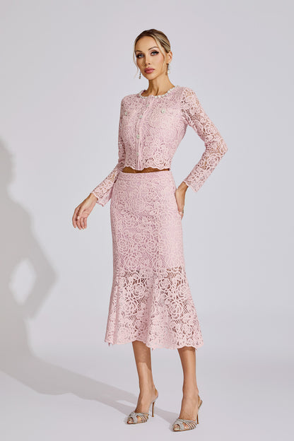 Joy Pink Diamond Embroidered Two-Piece Set