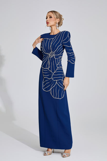 Zenobia Dark Blue Diamond Maxi Dress