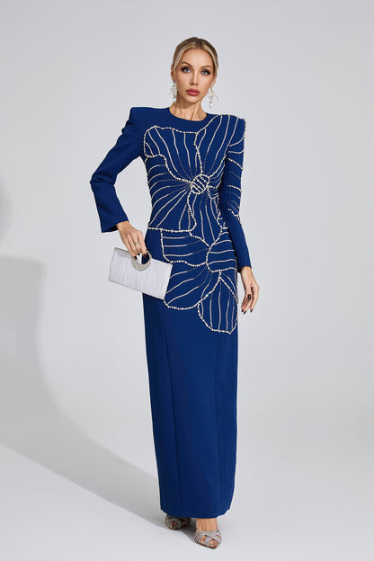 Zenobia Dark Blue Diamond Maxi Dress