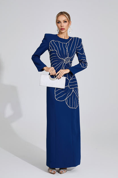 Zenobia Dark Blue Diamond Maxi Dress