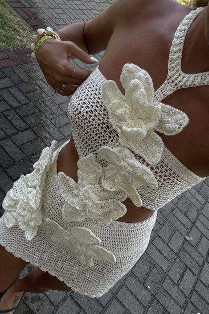 Martha Halter Knitted Floral Mini Dress