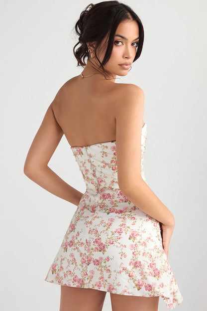 Silky Satin Pleated Trim Corset Strapless Party Mini Dress